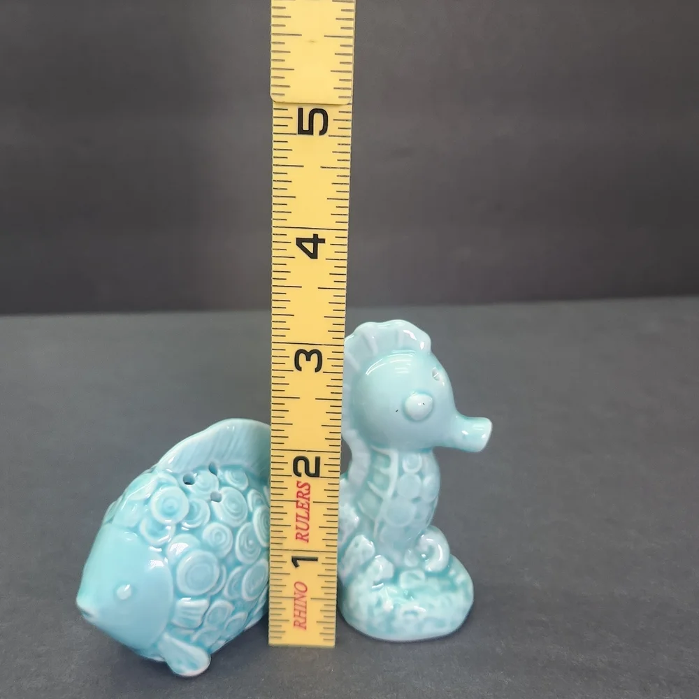 Ceramic Salt and Pepper Shakers Fish and Seahorse Figurines.